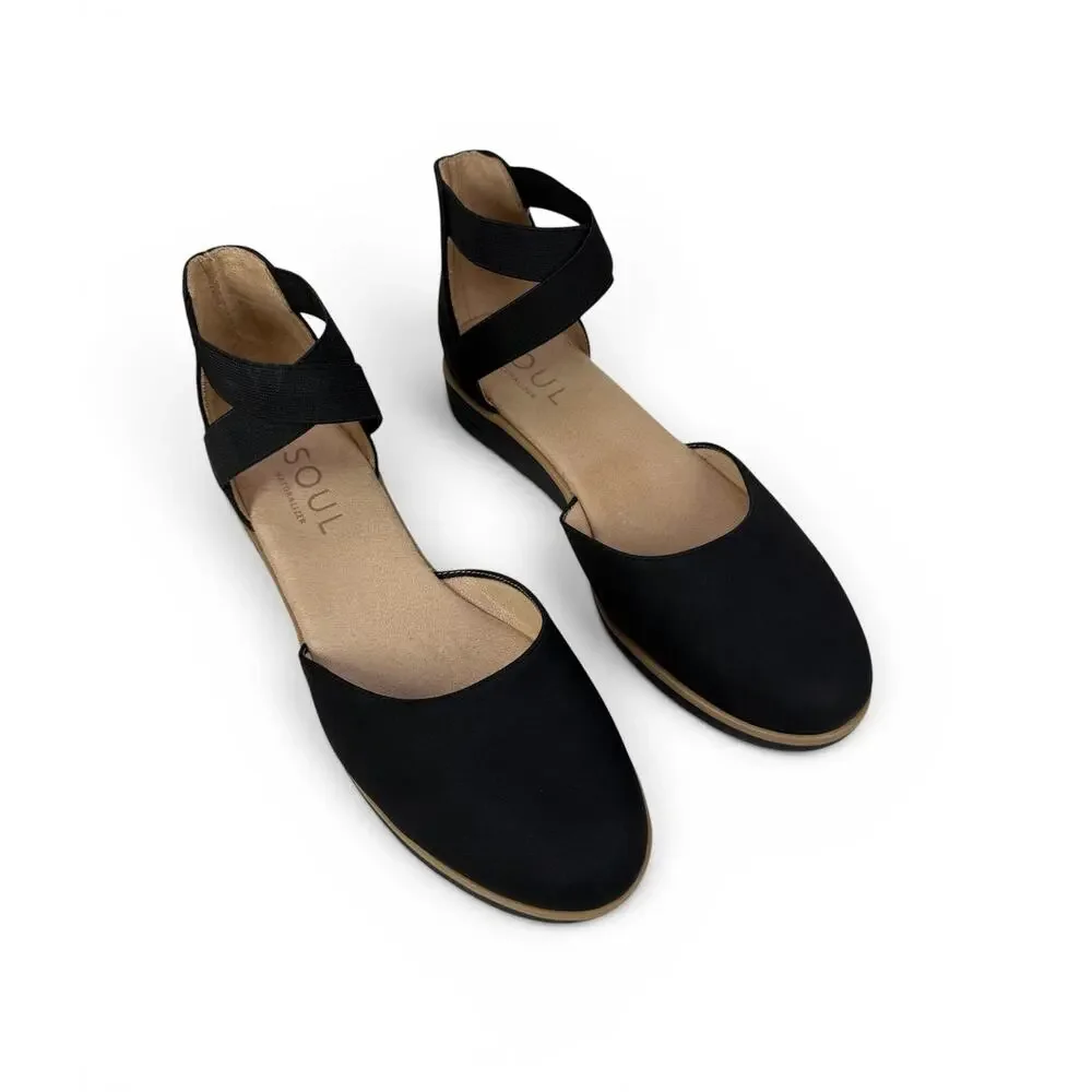 Soul Naturalizer Intro Flat Wedge Womens 8.5 W Black Comfort Slip On Ankle Strap